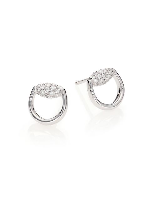 Gucci - Horsebit Diamond & 18K White Gold Stud Earrings
