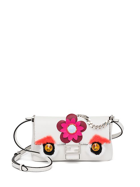 Fendi - Embellished Rabbit Fur & Leather Micro Buggie Baguette