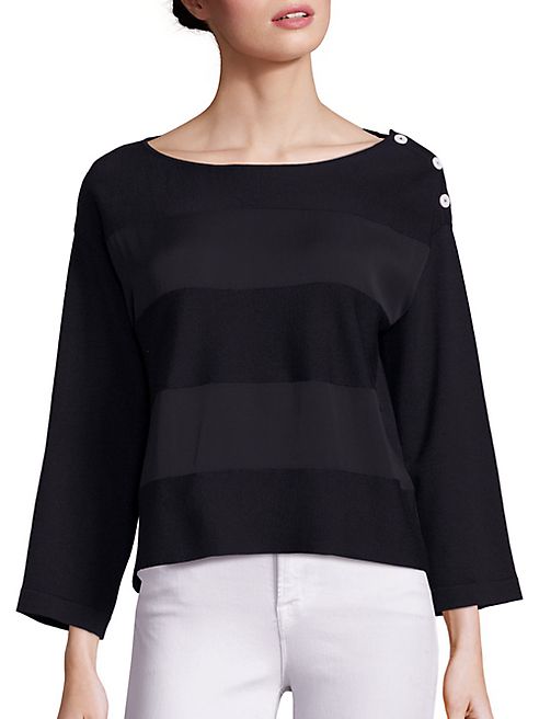 Escada - Wool & Silk Wide Stripe Shoulder-Button Top