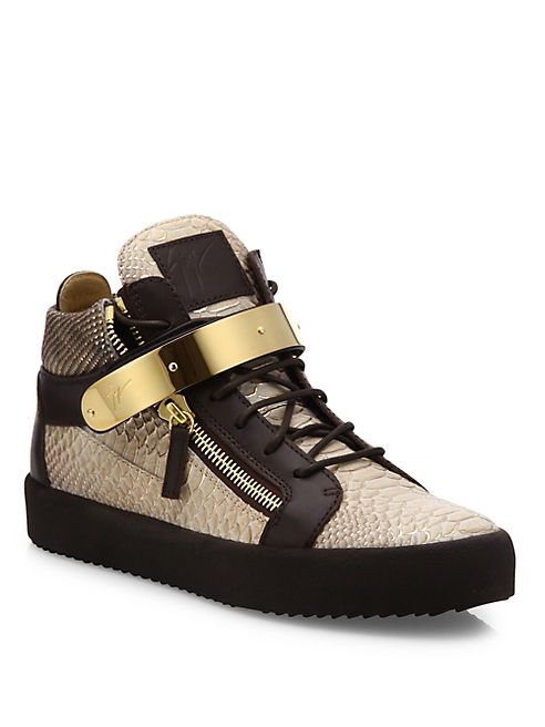 Giuseppe Zanotti - Snake-Embossed Leather High-Top Sneakers