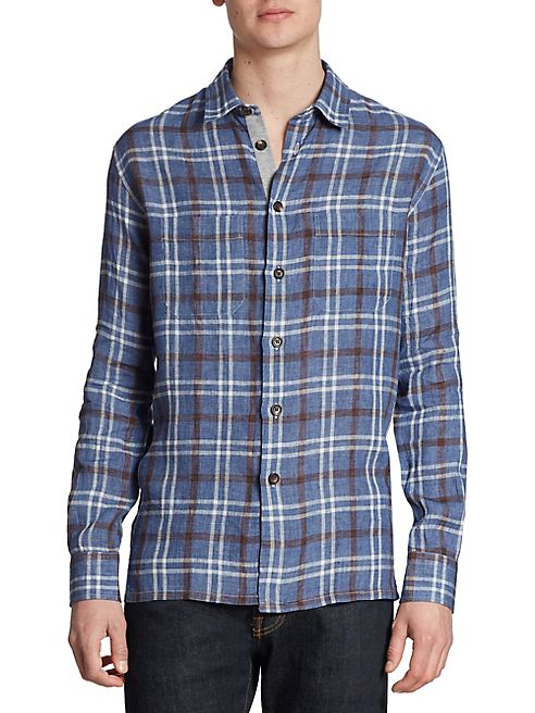 Luciano Barbera - Plaid Linen Button-Down Shirt