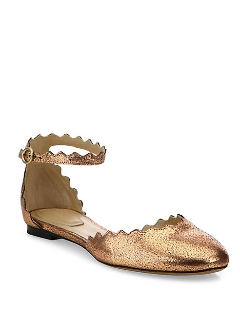 Chloé - Lauren Metallic Leather Ankle-Strap Flats