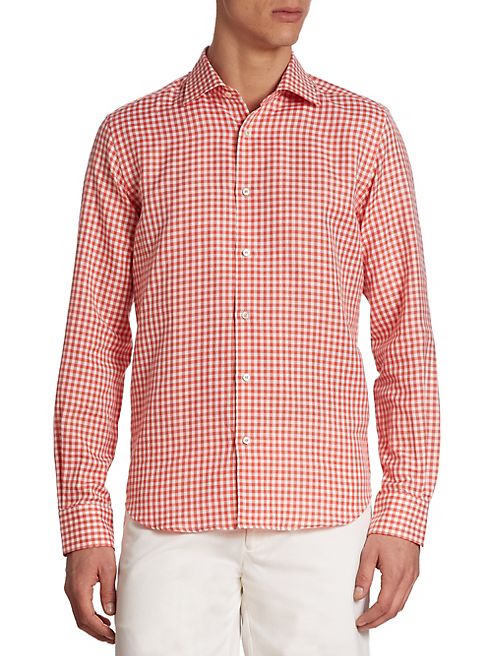 Saks Fifth Avenue Collection - Regular-Fit Gingham Checked Linen-Blend Shirt