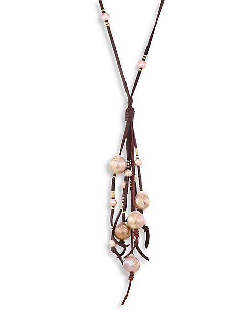Chan Luu - Long 8-17MM Pink Freshwater Cultured Pearl & Leather Tassel Necklace