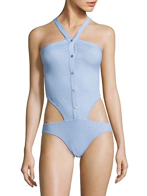 Jonathan Simkhai - Collared Oxford One-Piece Swimsuit