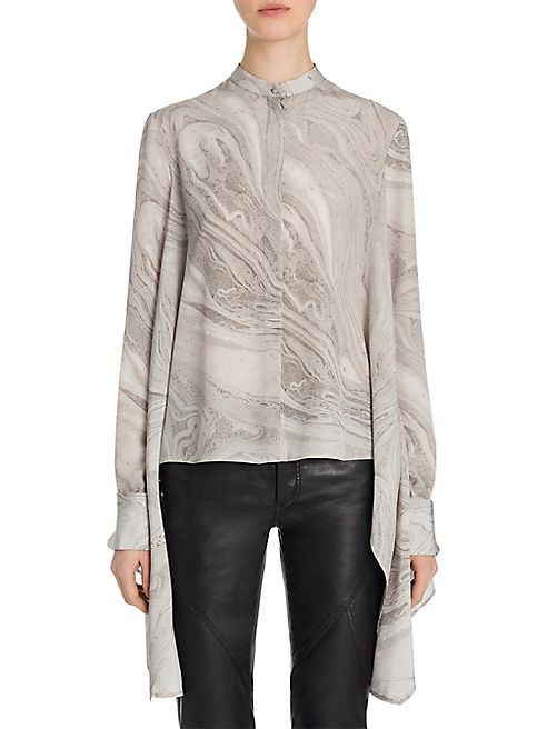 Alexander McQueen - Marble-Print Silk Blouse