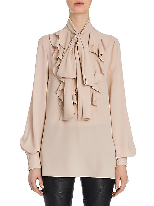 Alexander McQueen - Ruffled Silk Georgette Tie-Neck Blouse