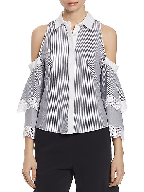 Jonathan Simkhai - Cold-Shoulder Ruffle Sleeve Oxford Shirt