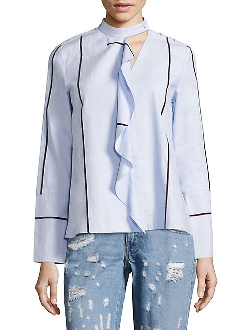 Derek Lam 10 Crosby - Ruffled Striped Choker Shirt