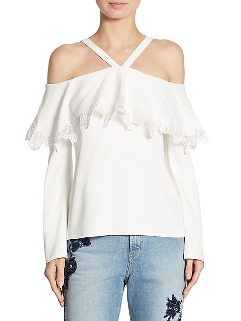 Jonathan Simkhai - Cold-Shoulder Lace-Trim Crepe Top