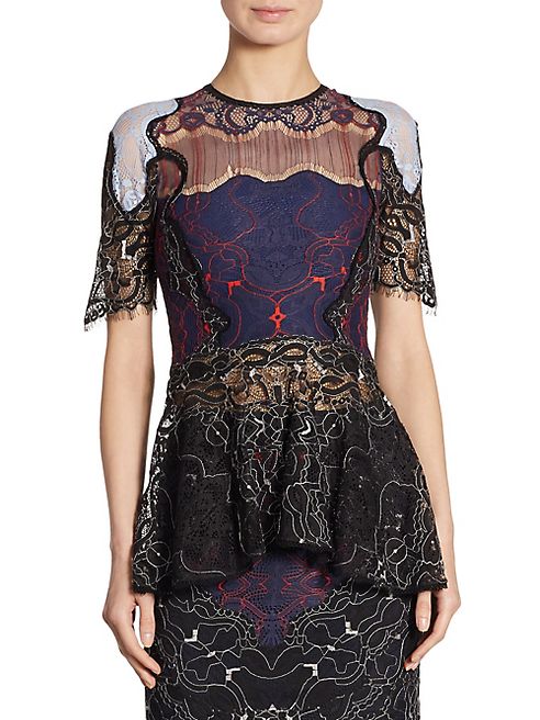 Jonathan Simkhai - Colorblock Lace Peplum Top