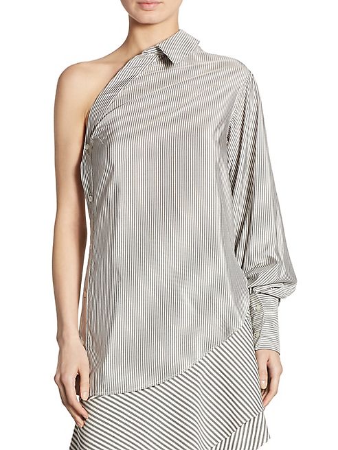 Jonathan Simkhai - Striped One-Shoulder Silk Blouse