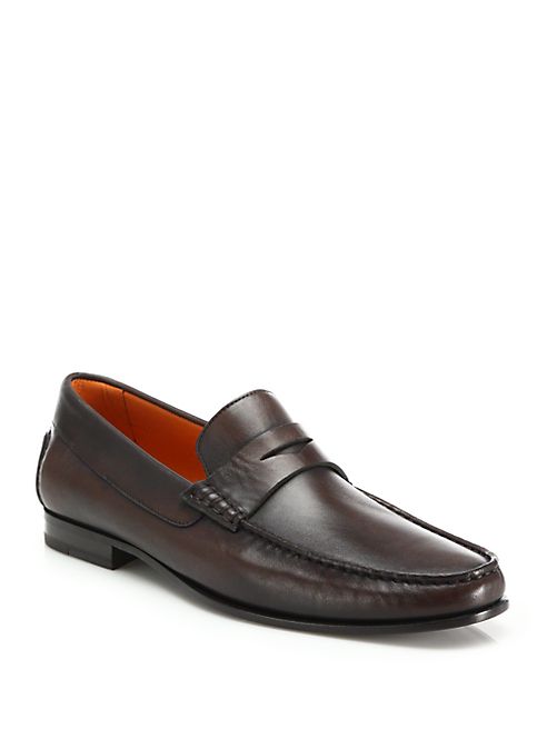 Santoni - Turner Leather Penny Loafers