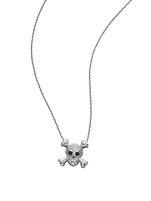 Roberto Coin - Tiny Treasures Diamond & 18K White Gold Skull Pendant Necklace