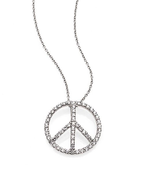 Roberto Coin - Tiny Treasures Diamond & 18K White Gold Medium Peace Sign Pendant Necklace