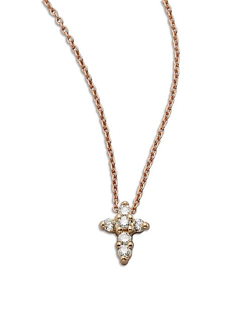 Roberto Coin - Tiny Treasures Diamond & 18K Rose Gold Mini Cross Pendant Necklace
