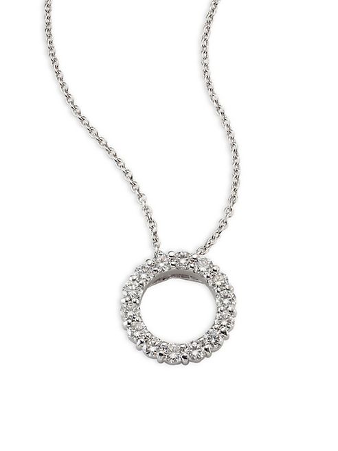 Roberto Coin - Small Circle Diamond & 18K White Gold Pendant Necklace