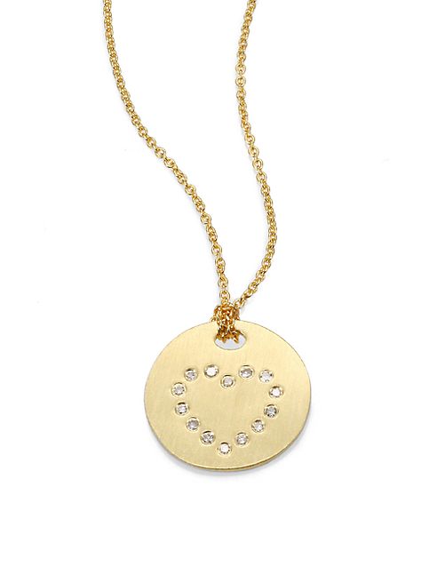 Roberto Coin - Tiny Treasures Diamond & 18K Yellow Gold Heart Disc Pendant Necklace